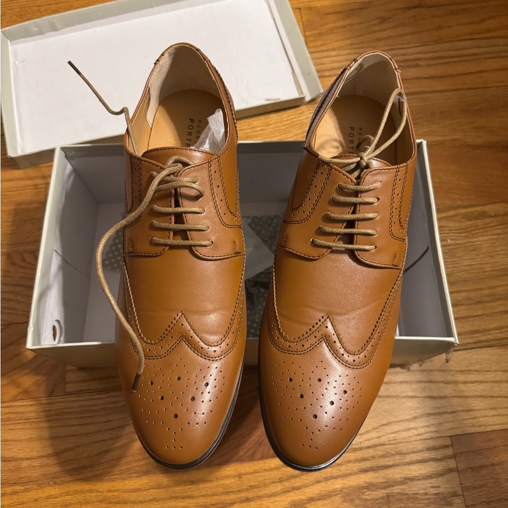 Perry Ellis Brown Leather Oxford Shoes